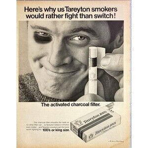 Tareyton 100's Cigarettes "The Activated Charcoal Filter" Vintage Print Ad 1968